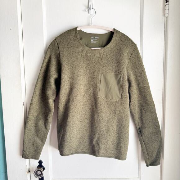 Arc’teryk Covert Knit Sweater Pull Over Green Heathered Fabric Chest Pocket S - Picture 1 of 13
